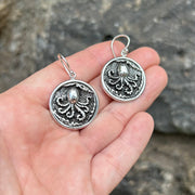 Sterling Silver Octopus Medallion Earrings