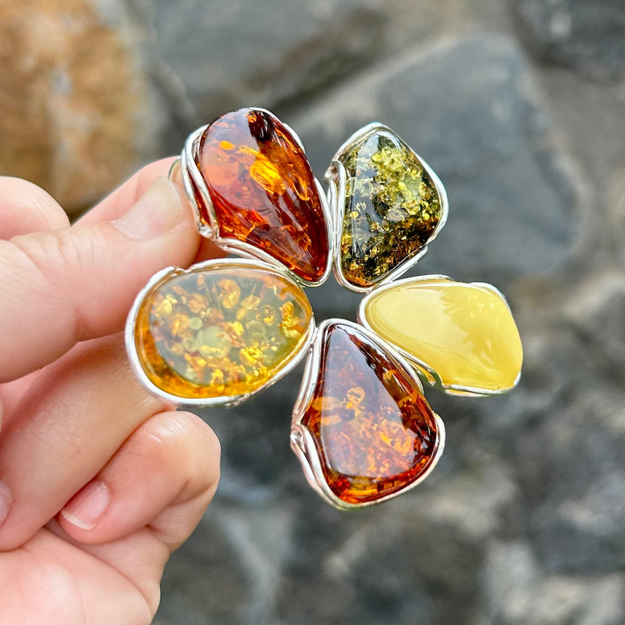 XL Baltic Amber Flower Pendant- BAP51