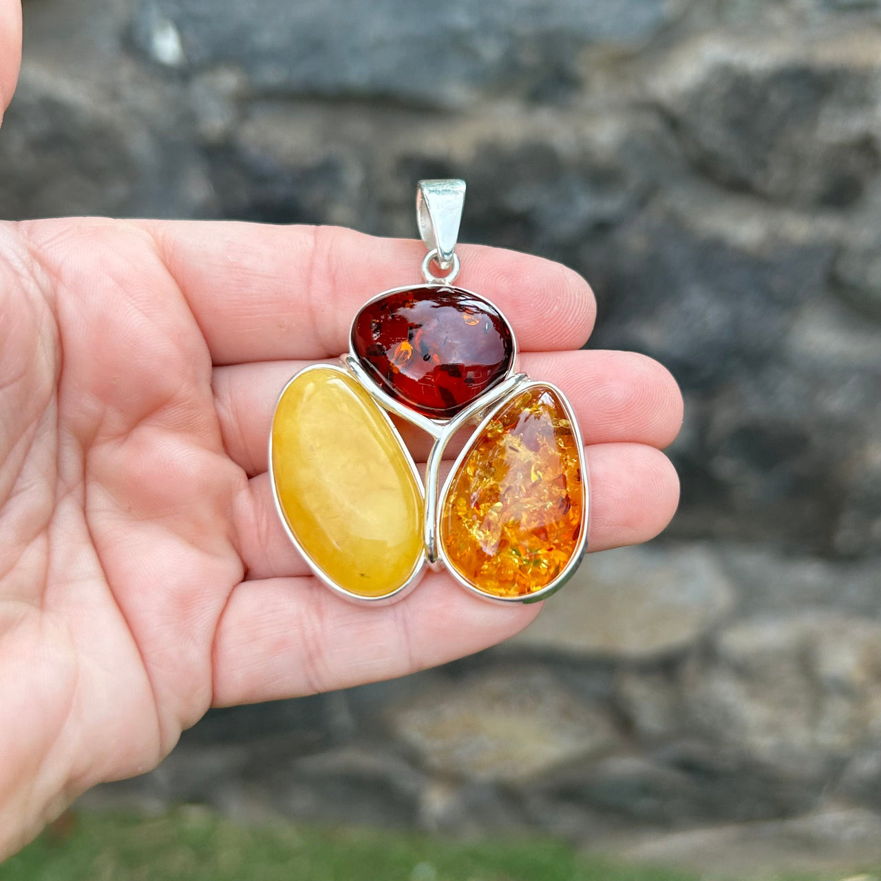 Multi Colored Amber Pendant- BAP50