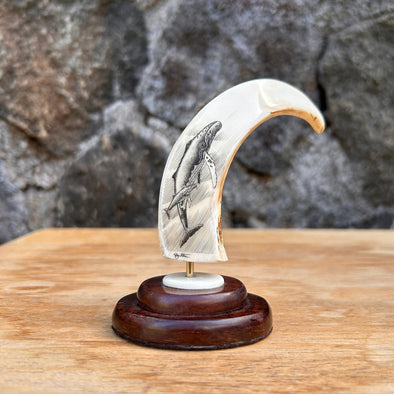 Humpback Mother and Calf Scrimshaw by Ray Peters