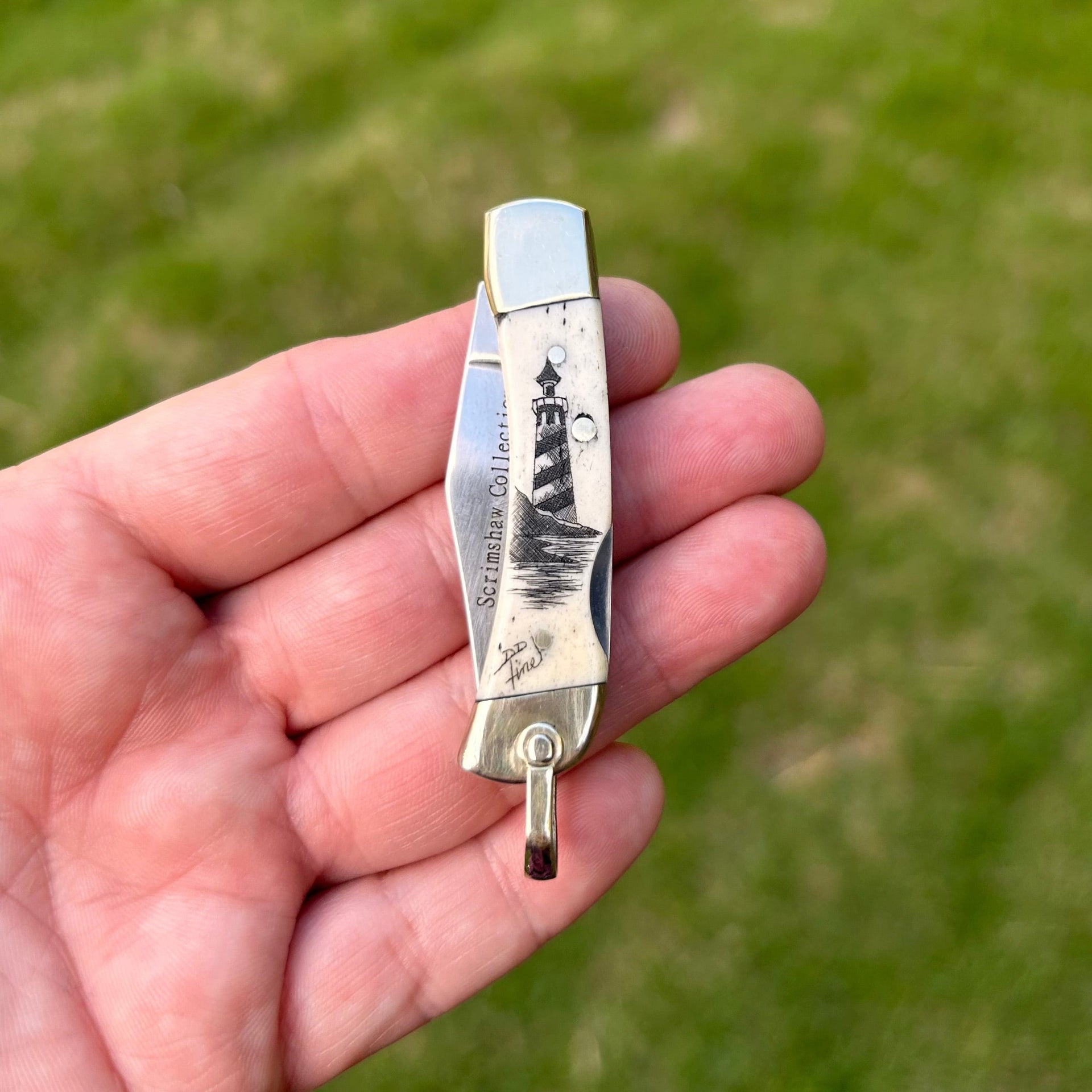 Derek Fine Scrimshaw Lighthouse Keychain Knife