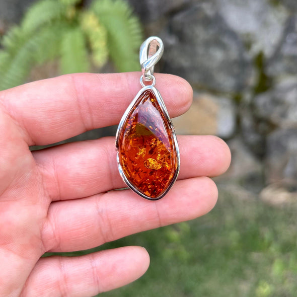 Large Baltic Amber Sterling Silver Pendant
