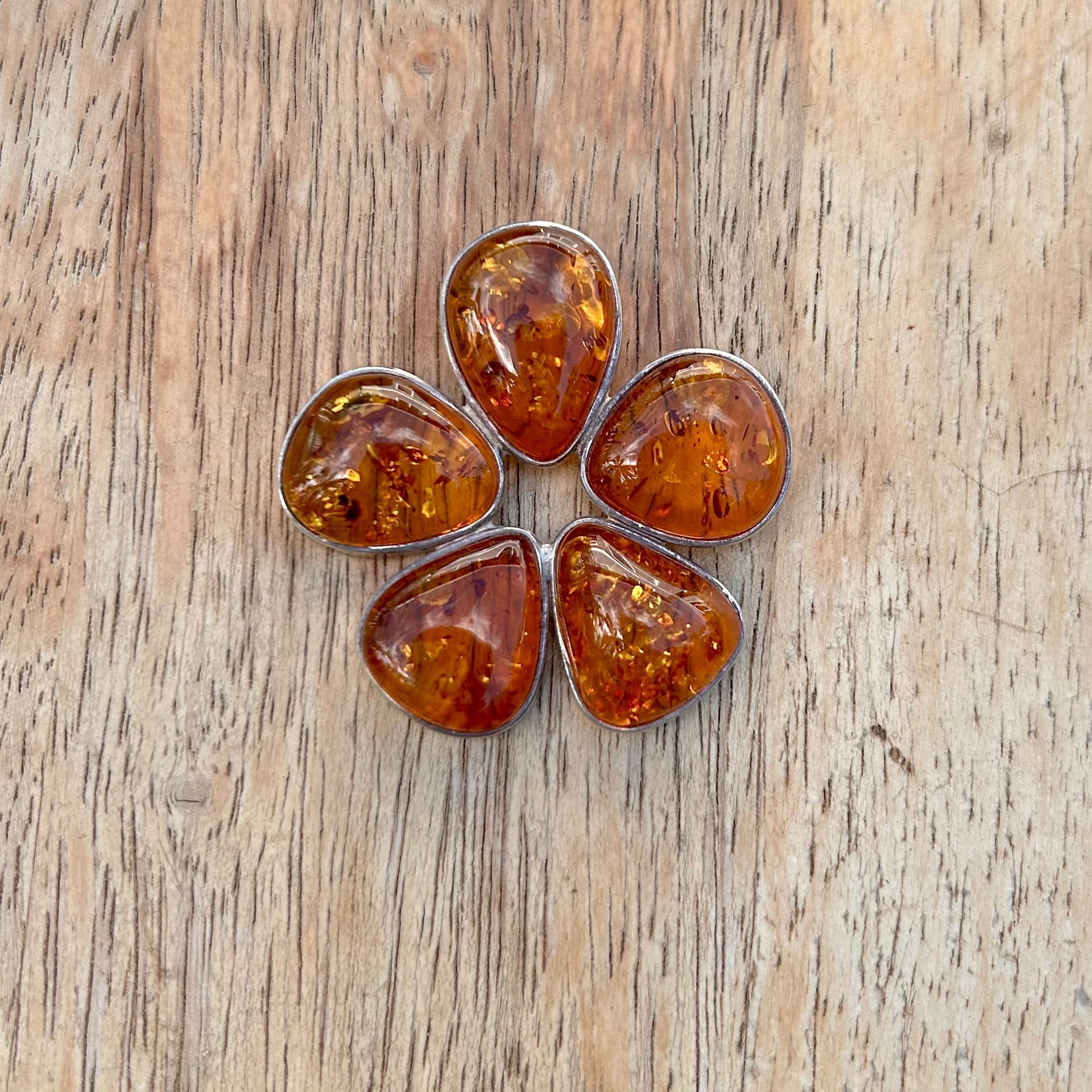 Large Classic Honey Baltic Amber Flower Pendant