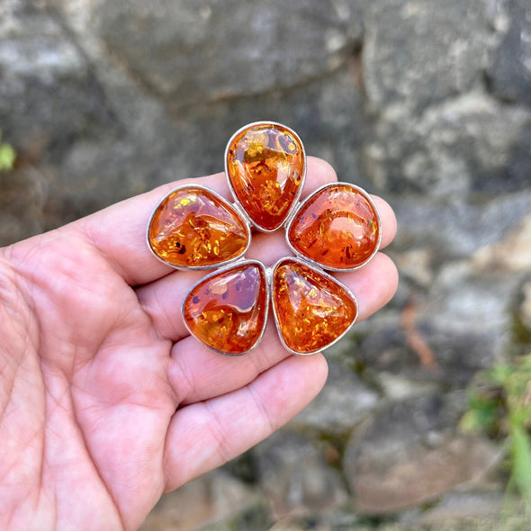 Large Baltic Amber Flower Pendant- BAP57