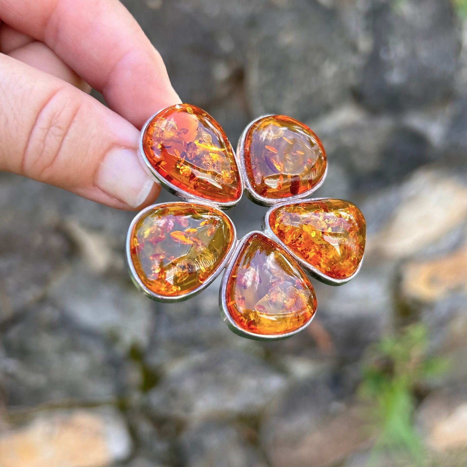 Large Baltic Amber Flower Pendant