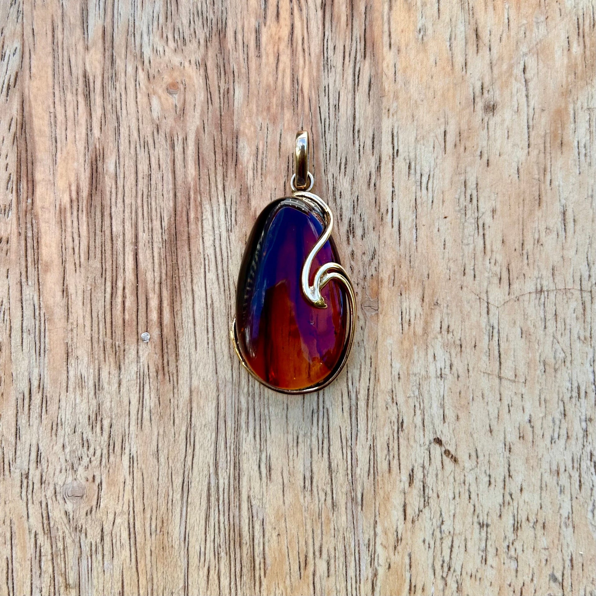 Baltic Amber Teardrop Pendant with Wave Detail