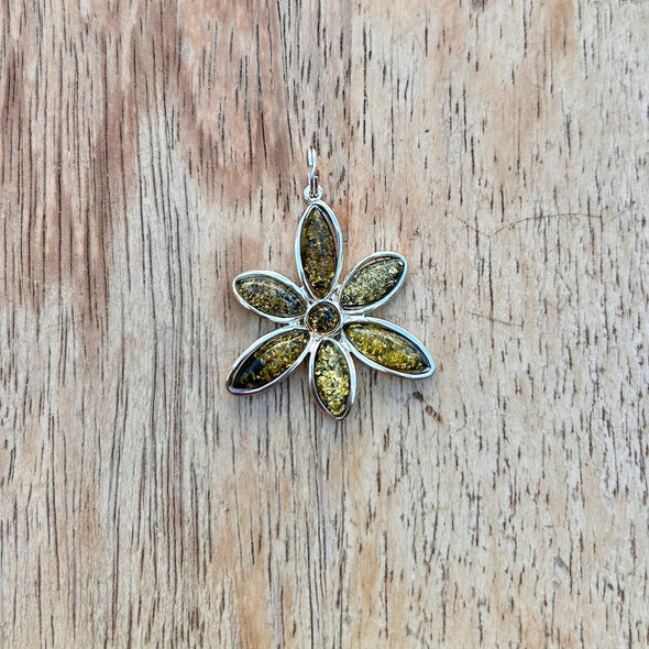 Green Baltic Amber Flower Pendant