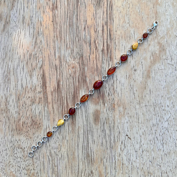 Multi-Color Baltic Amber Sterling Silver Bracelet