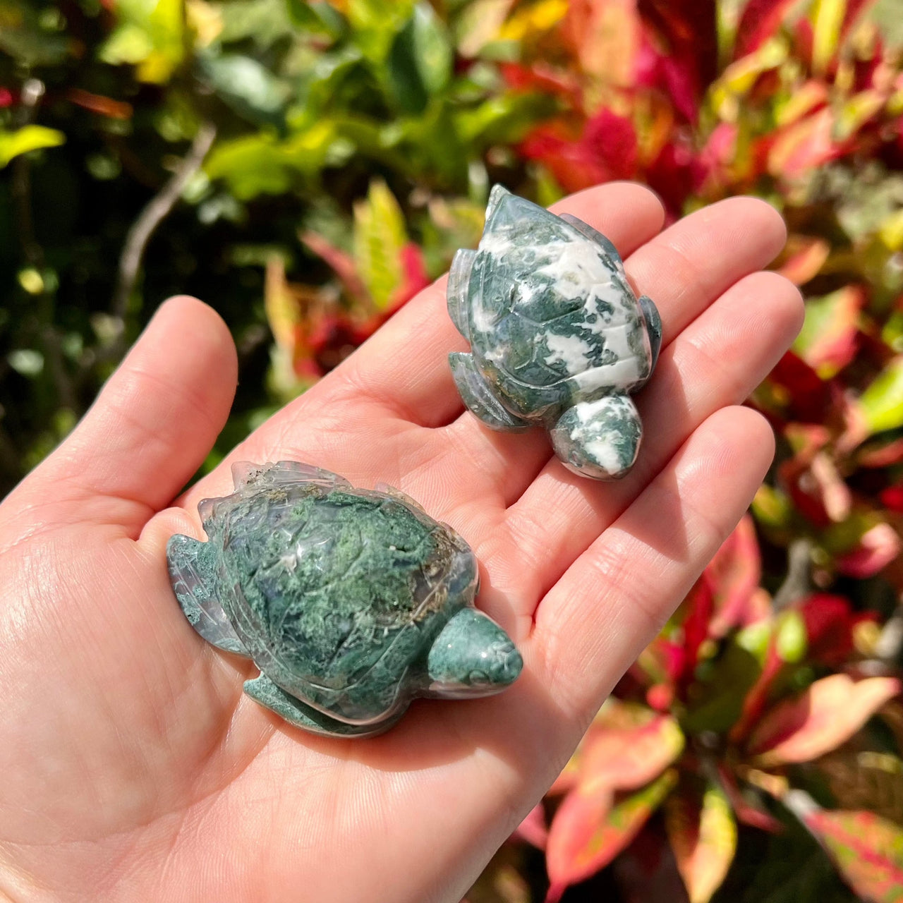 2.5" Hand Carved Moss Agate Sea Turtle