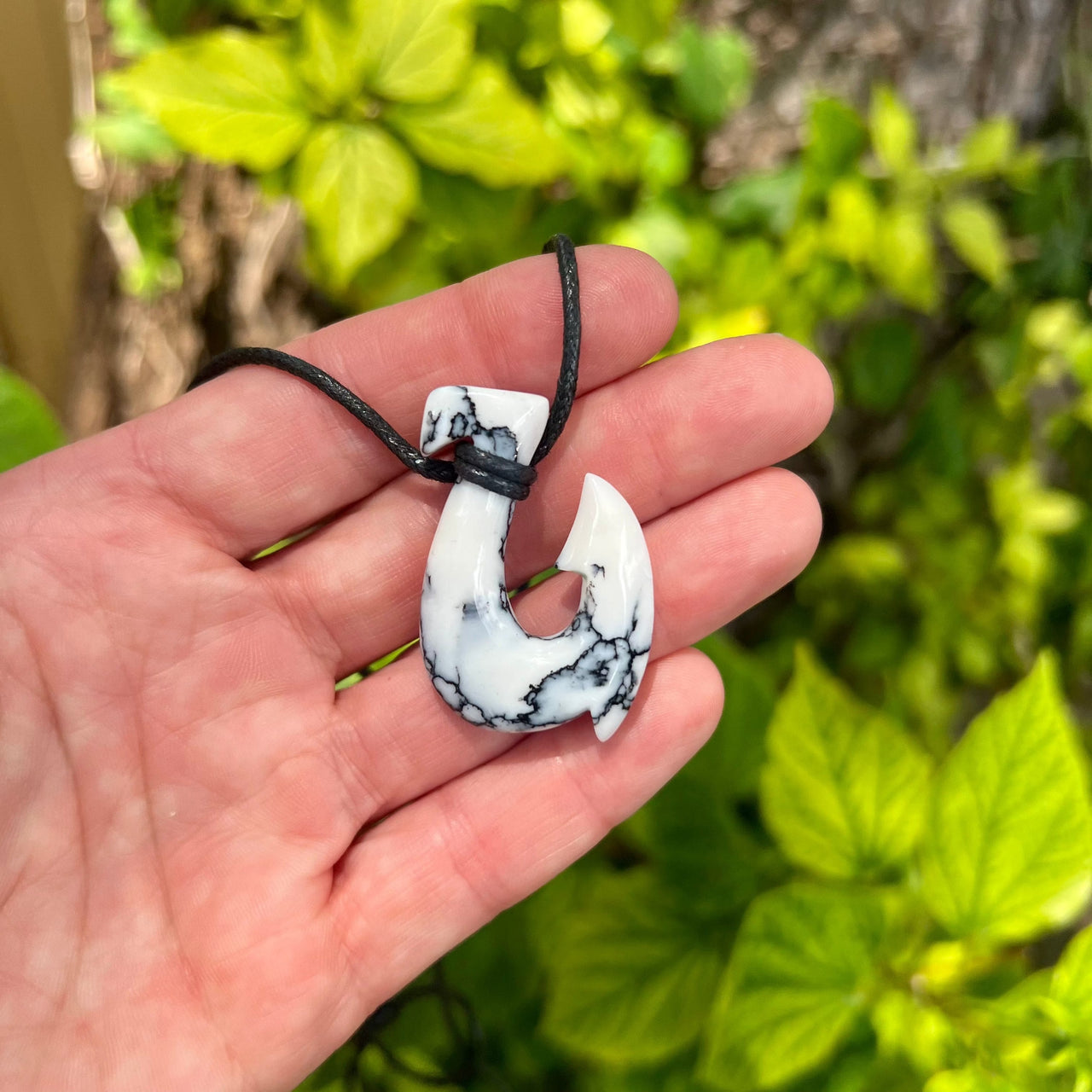 Hand Carved White Turquoise Composite Fish Hook - FHDH27