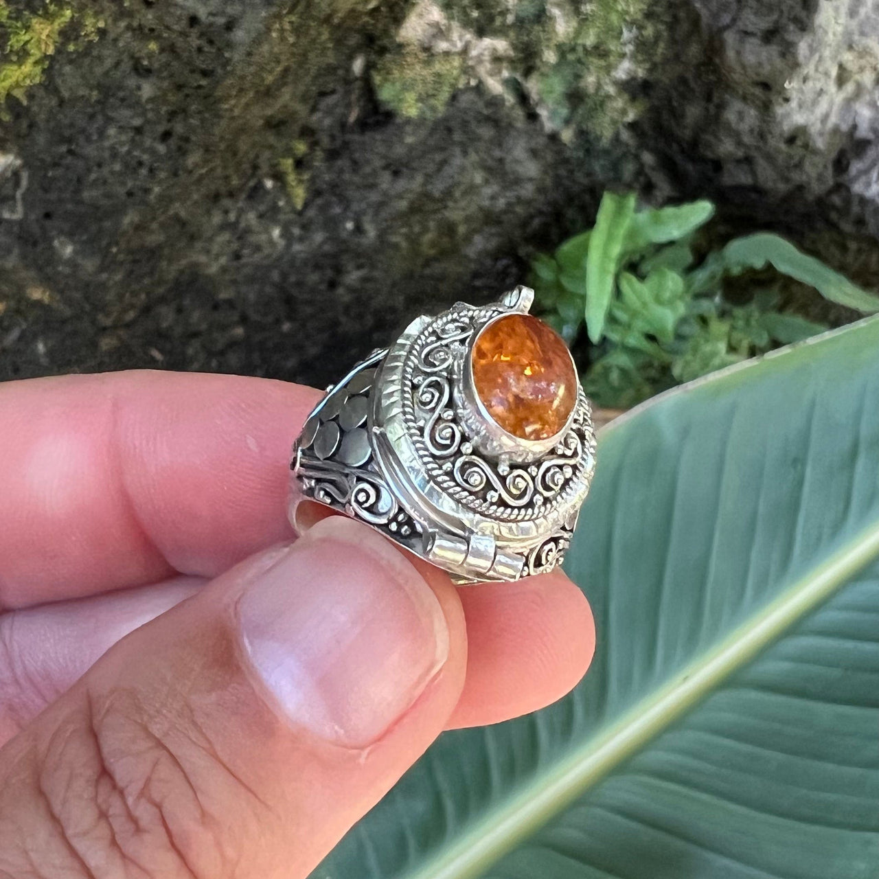 Baltic Amber Silver Poison Ring - Lg