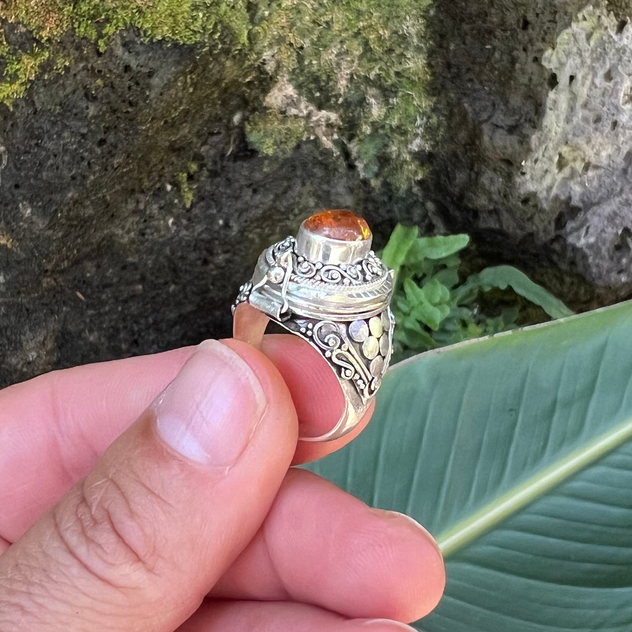 Baltic Amber Silver Poison Ring - Lg