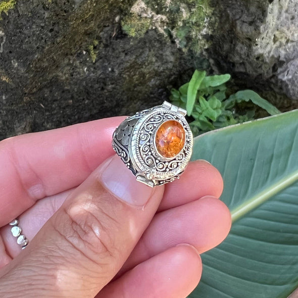 Baltic Amber Silver Poison Ring - Lg