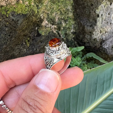 Baltic Amber Silver Poison Ring - Sm