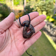 Wenge Wood Maui Fishhook Pendant on Black Cotton Cord