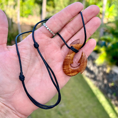 Curly Koa Wood Maui Fish Hook Necklace