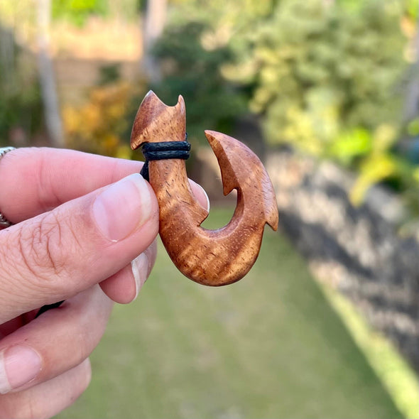 Curly Koa Wood Maui Fish Hook Pendant