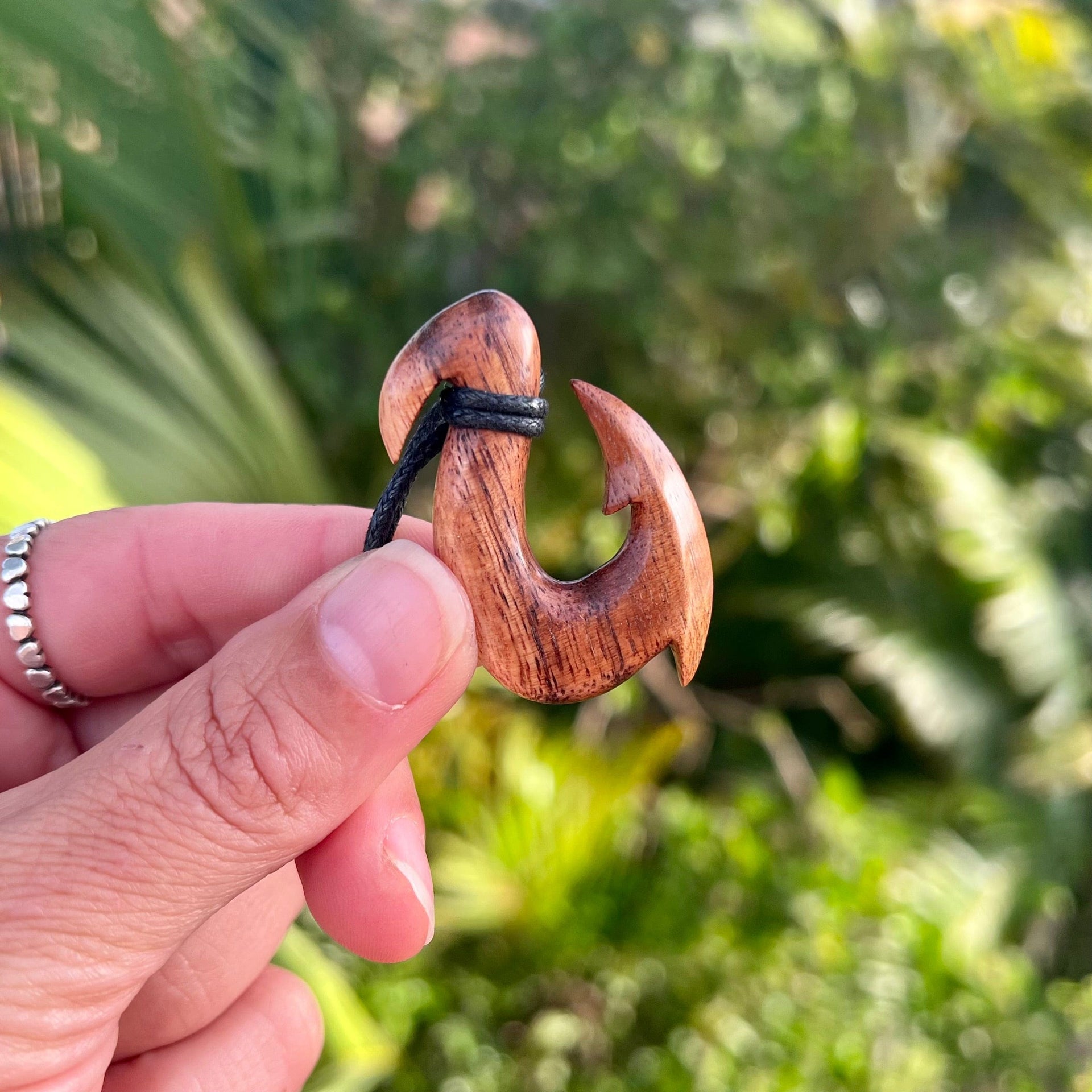 Koa Wood Maui Fish Hook Pendant