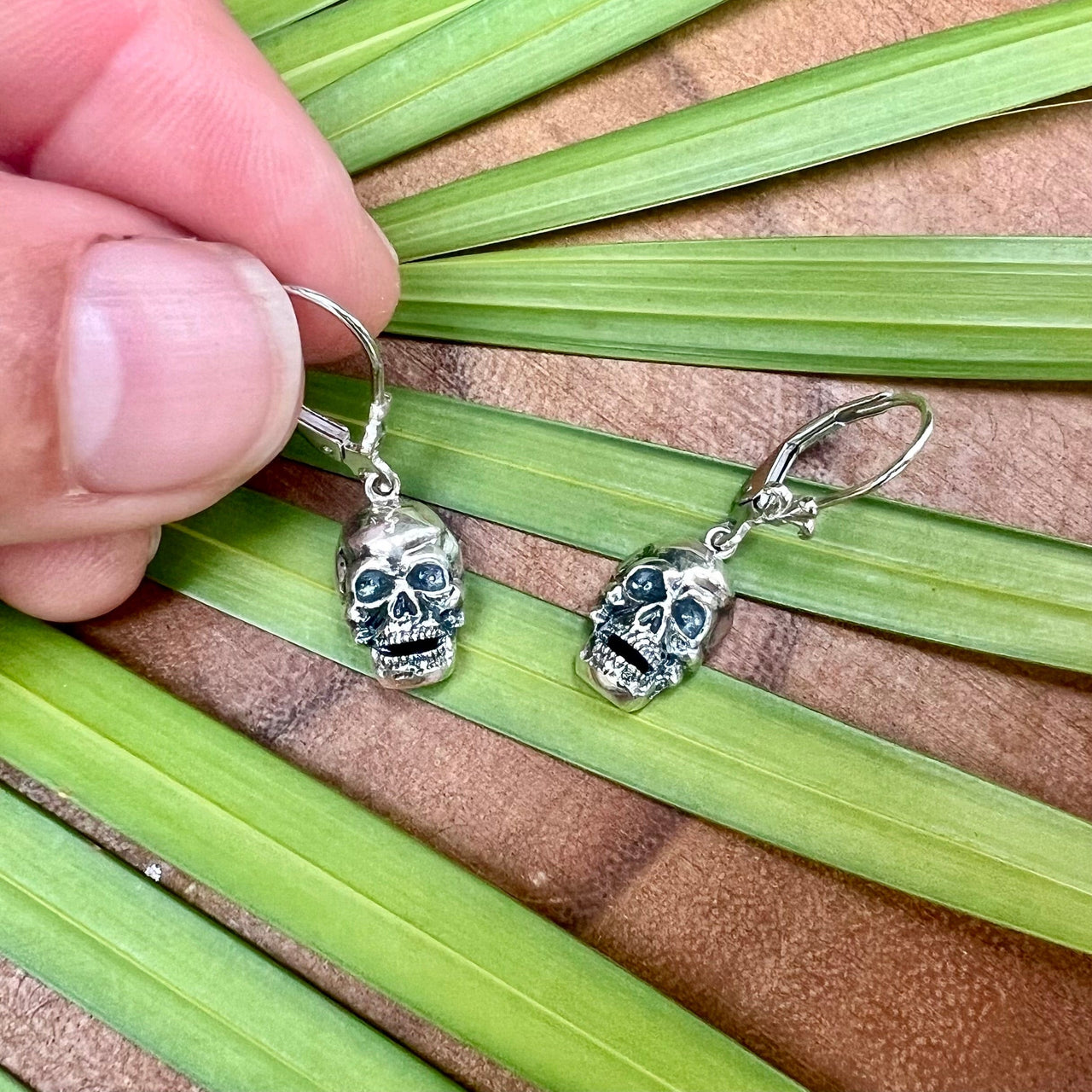 Sterling Silver Skull Drop Earrings