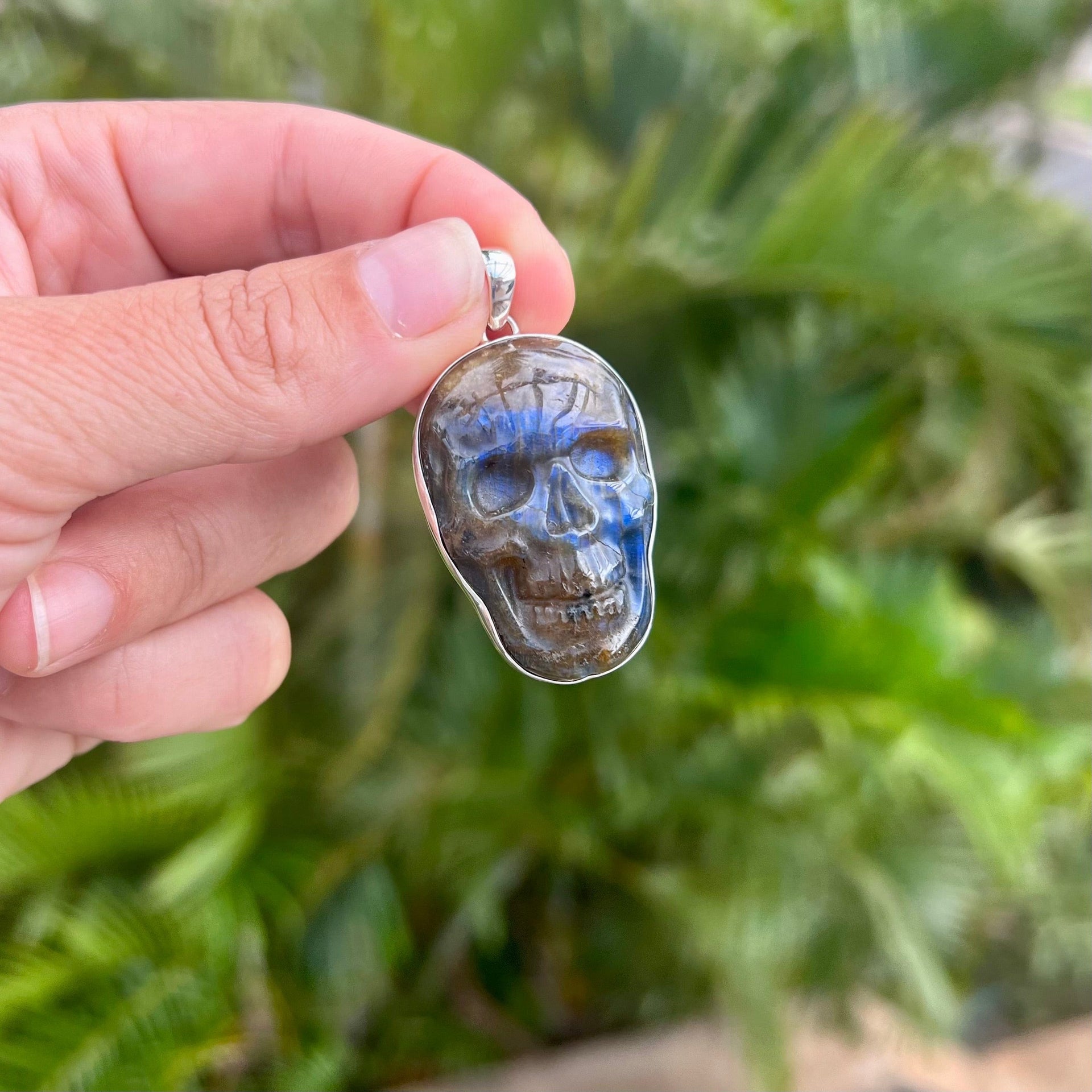 Large Labradorite Skull Pendant