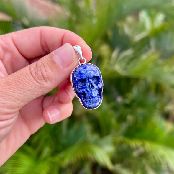 Lapis Lazuli Sterling Silver Skull Pendant