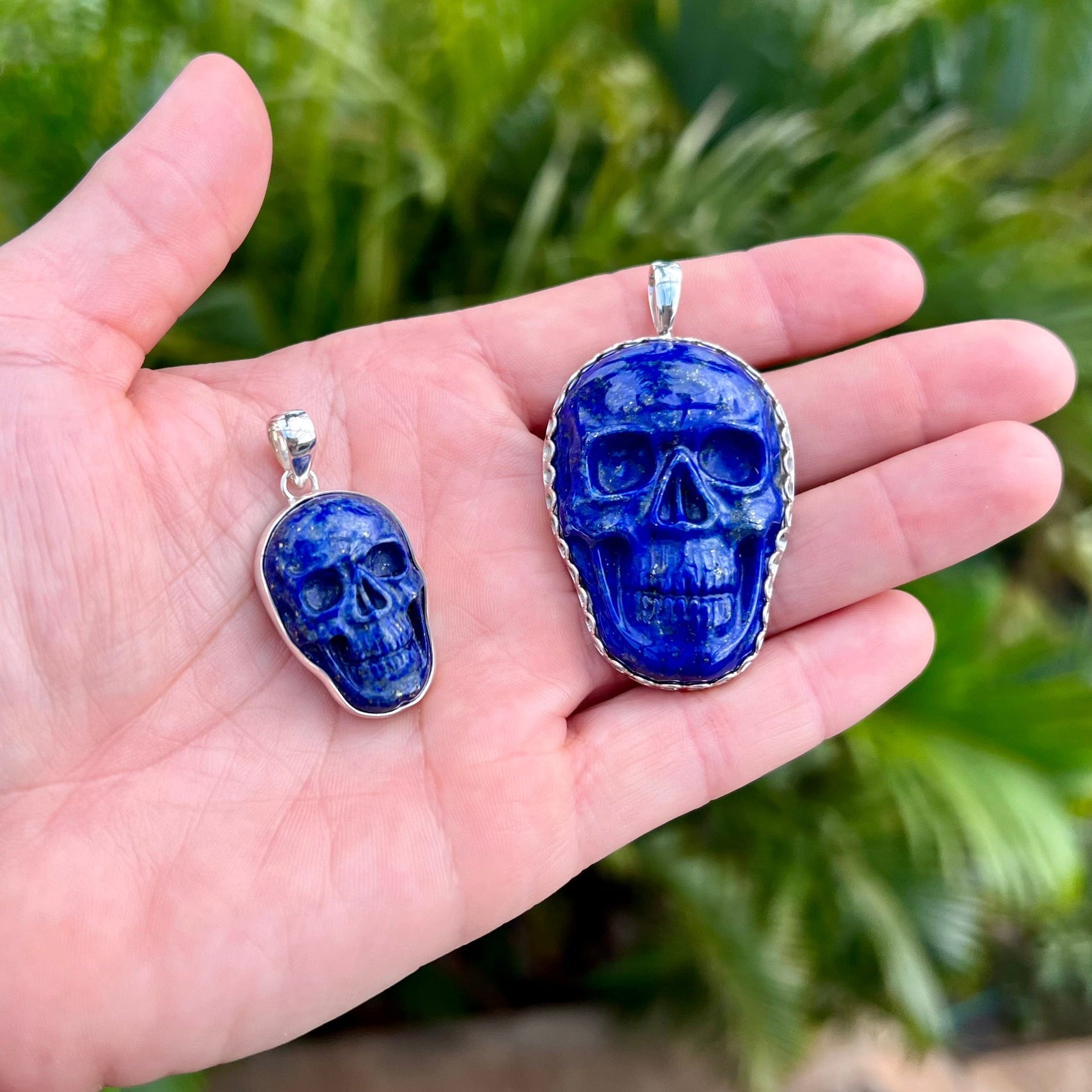 Lapis Lazuli Sterling Silver Skull Pendants