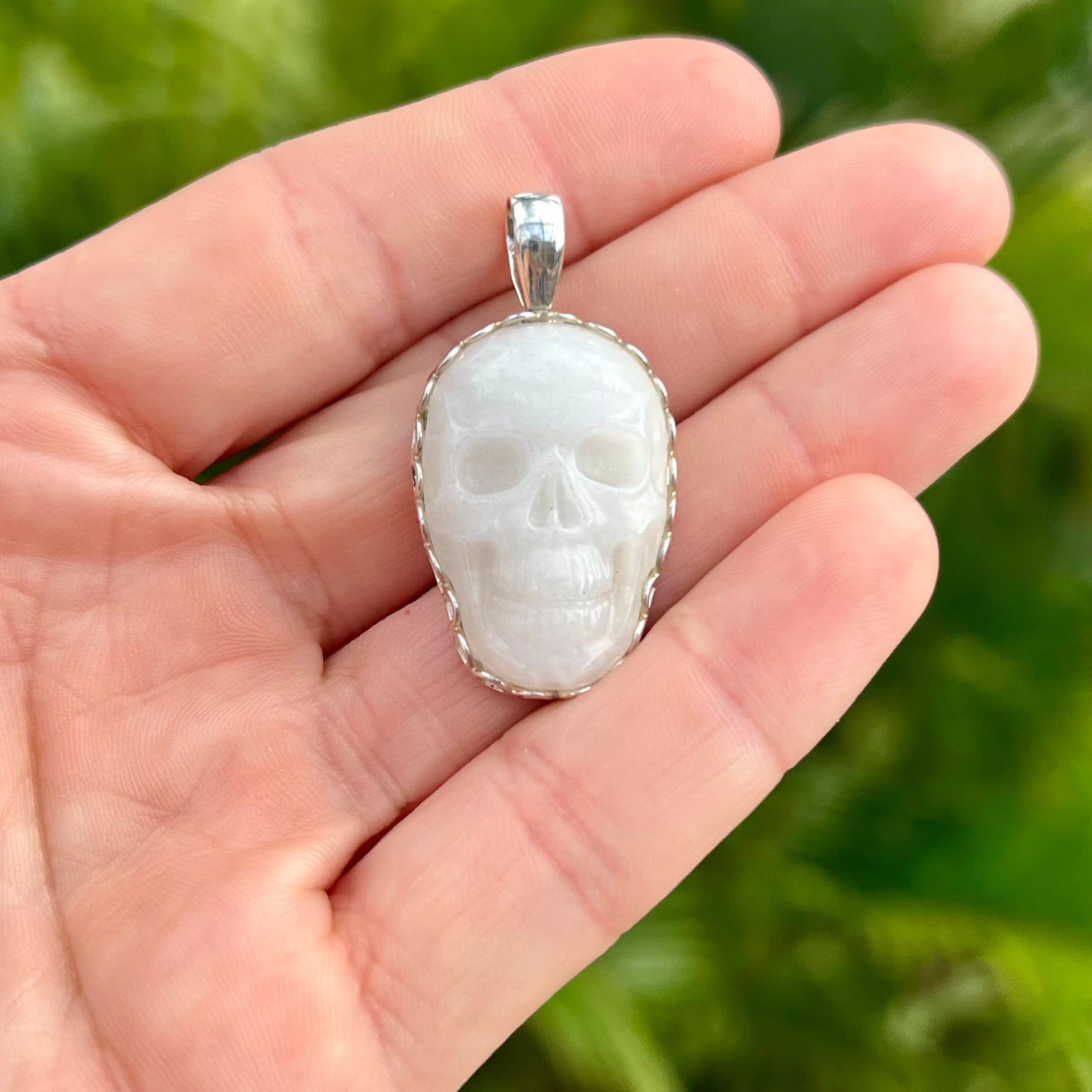 Milky Quartz Skull Pendant in Sterling Silver