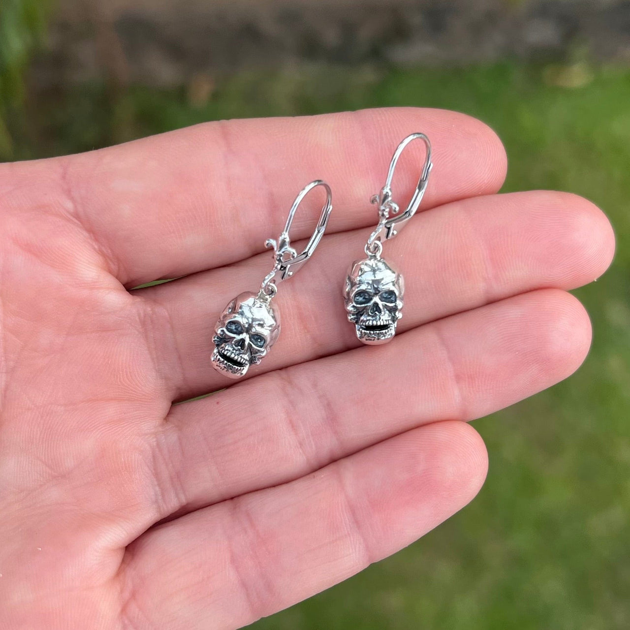 Sterling Silver Skull Drop Earrings