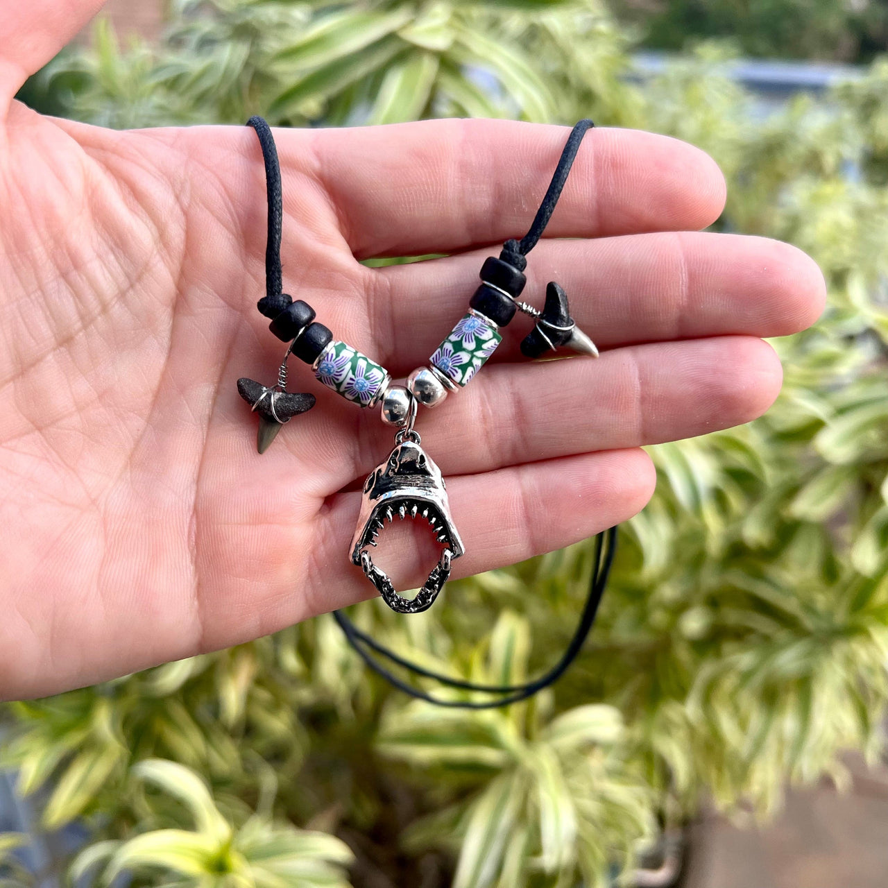 Moving Jaw Shark Tooth Necklace with beads