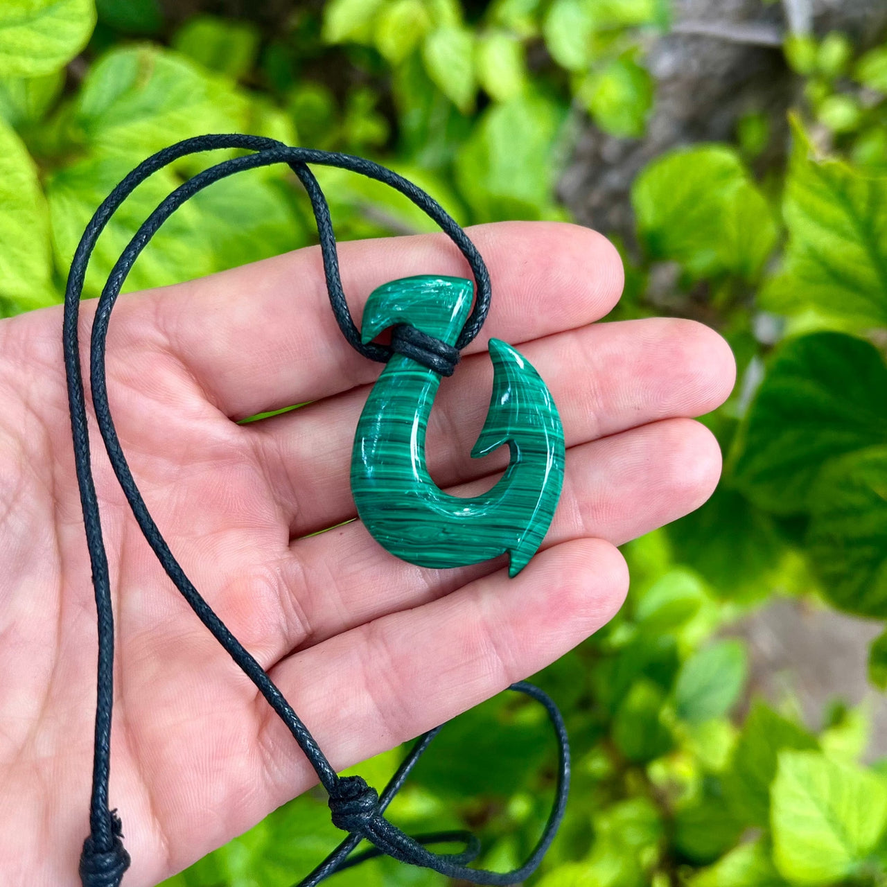 Malachite Composite Hand Carved Maui Fish Hook