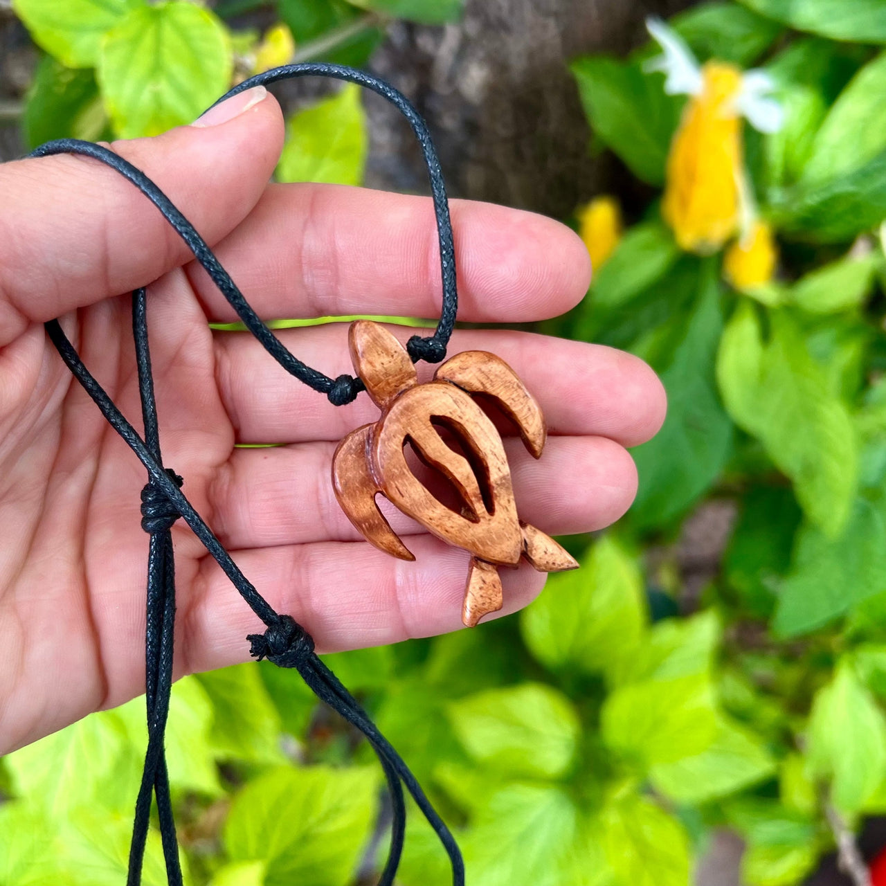 Hawaiian Koa Wood Hand Carved Turtle Necklace