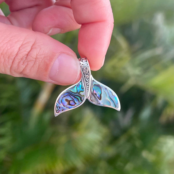 Whale Tail Pendant with Inlay and Filagree Accent