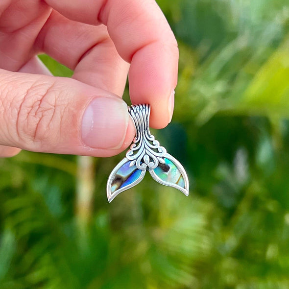 Whale Tail Pendant with Inlay and Accented Bale