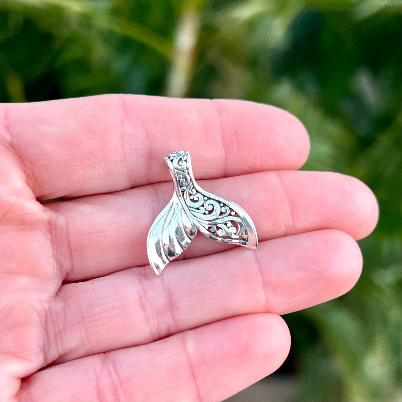 Whale Tail Pendant with Filagree Accent