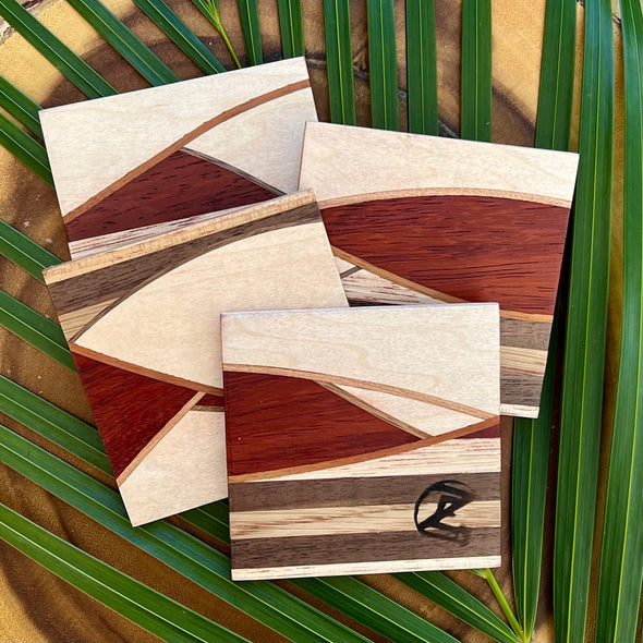 One-of-a-Kind Wood Coaster Set Made in Maui