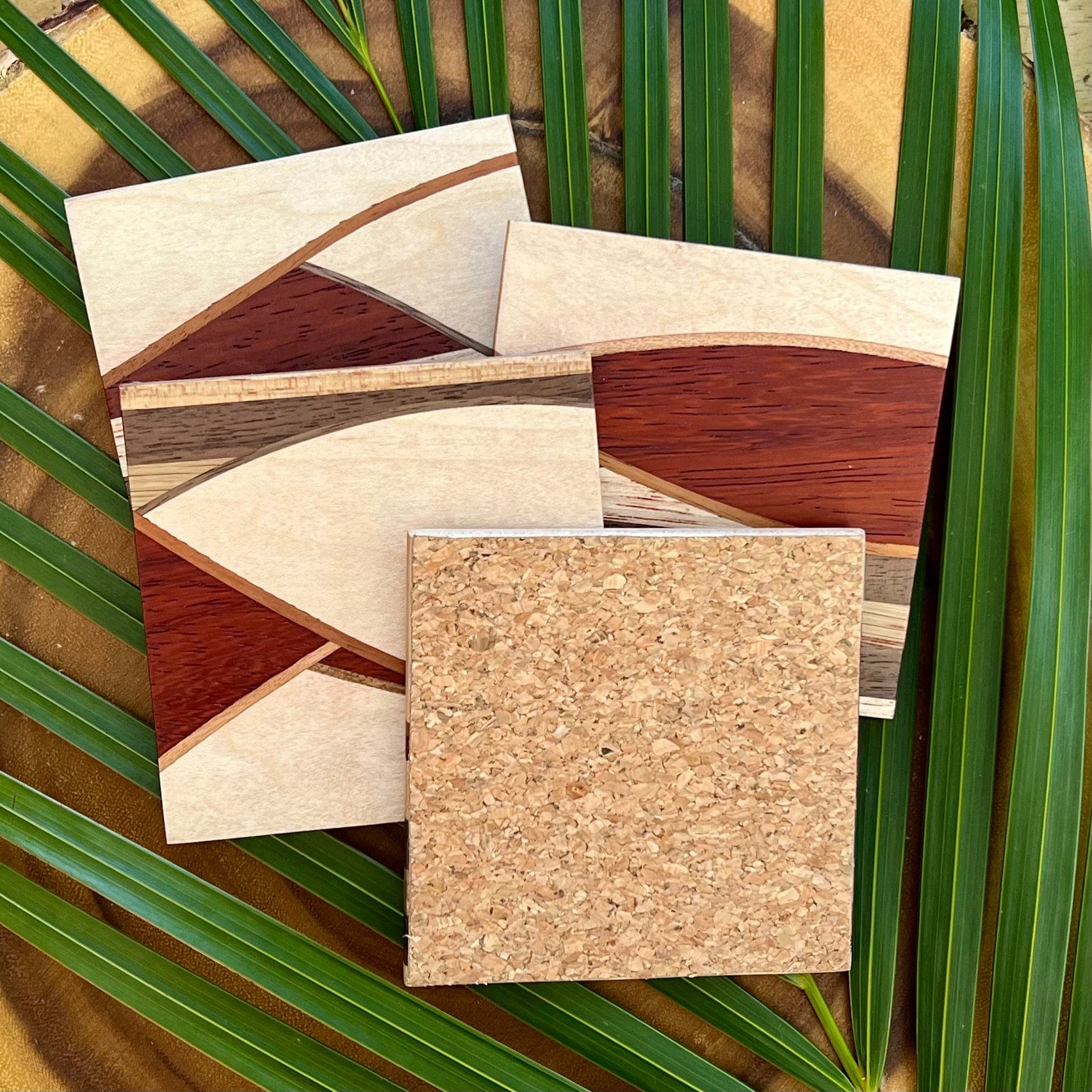 Custom Maui Made Wood Coasters with Cork Bottom