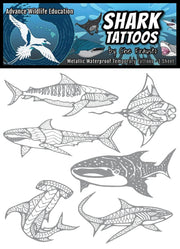 Waterproof Metallic Silver Shark Temporary Tattoos