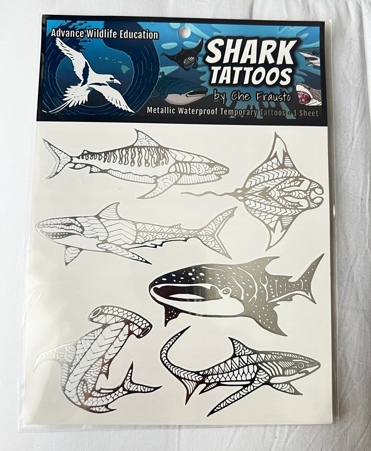 Metallic Silver Shark Temporary Tattoos from Advance Wildlife Education