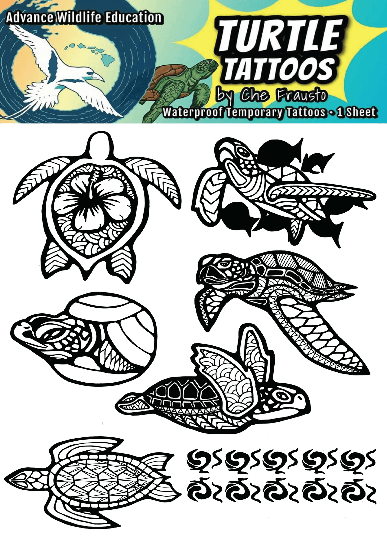 Sea Turtle Temporary Tattoos - Black