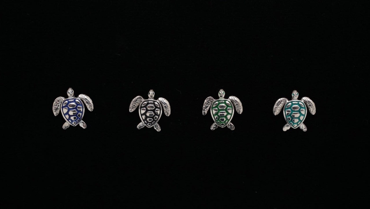 Four Colors of Enameled Sterling Silver Sea Turtle Pendant