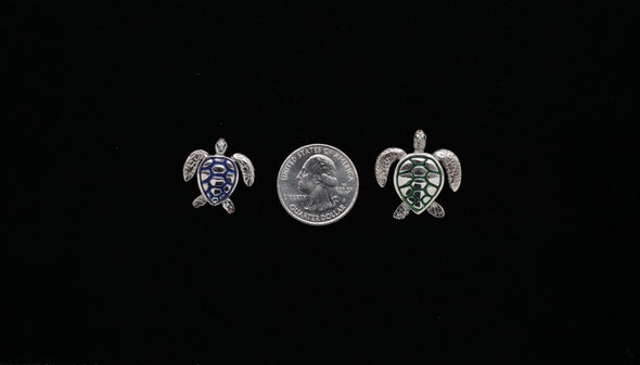Two Enameled Sterling Silver Sea Turtle Pendants