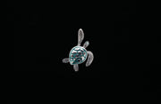 Detailed Sterling Silver Sea Turtle Pendant with Teal Enamel Accent
