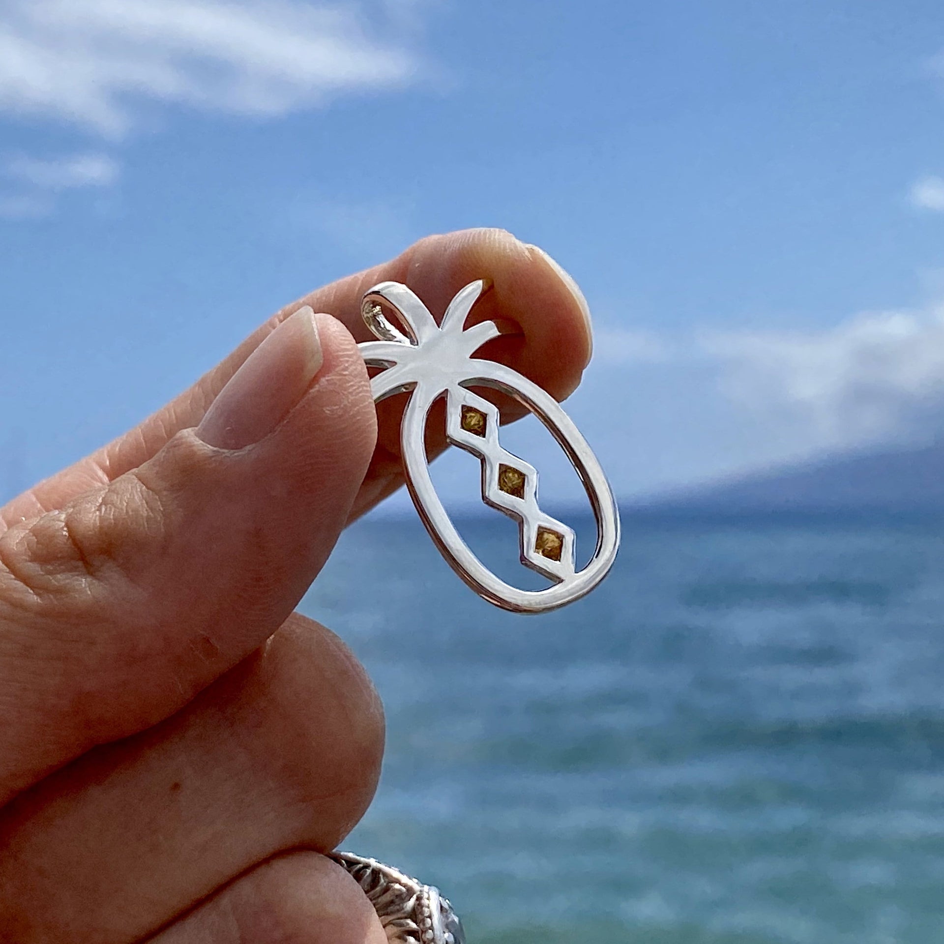 Sterling Silver Pineapple Pendant with Yellow Sapphires