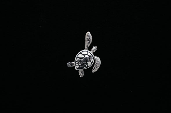 Detailed Sterling Silver Sea Turtle Pendant with Black Enamel Accent