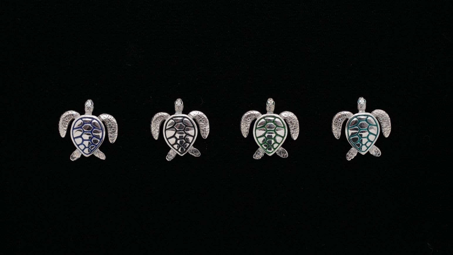 Four Large Enameled Sterling Silver Sea Turtle Pendant