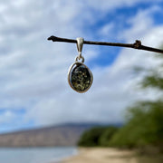 Small Green Baltic Amber Pendant in Silver