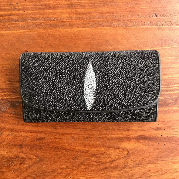Stingray leather clutch wallet, Ladies wallet, Black stingray leather