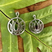 Two sizes of Lotus Pendant in Sterling Silver