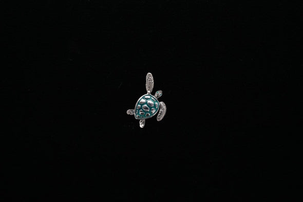Small Detailed Sterling Silver Sea Turtle Pendant with Enamel Accent