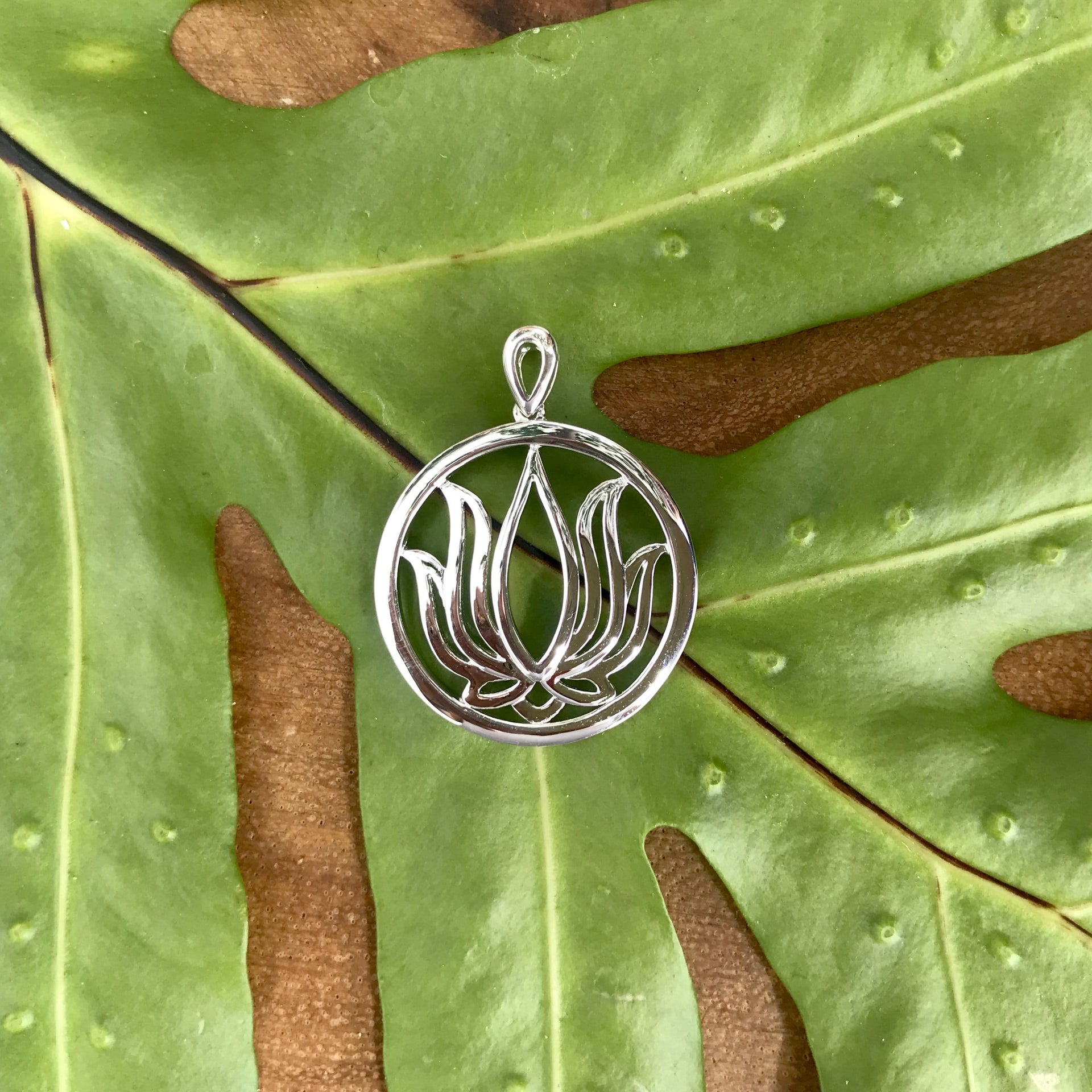 Small Sterling Silver Hawaiian Lotus Pendant by CiCi Maui Designs